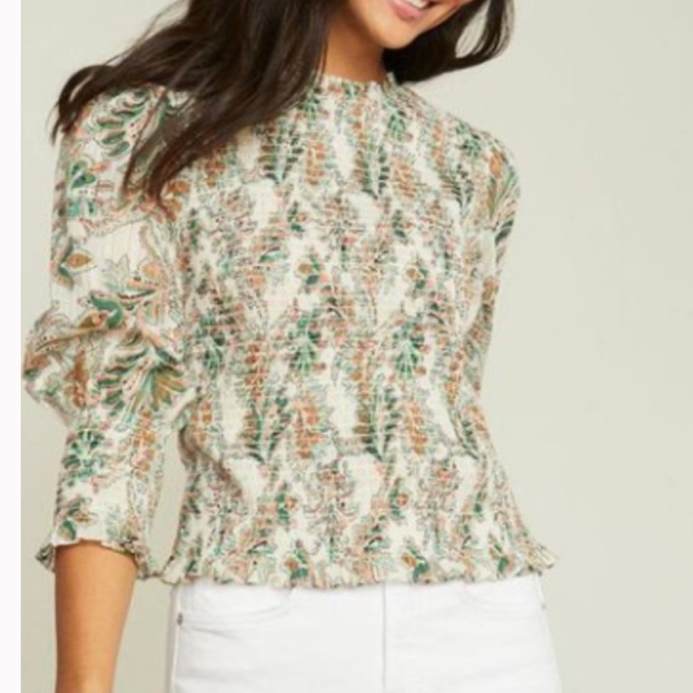 Veronica Beard Kali Floral Smocked Top